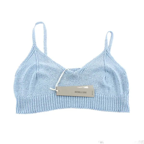 Antonello Serio Women's Light Blue Knit Crop Top Scoop Neck M/L NWT