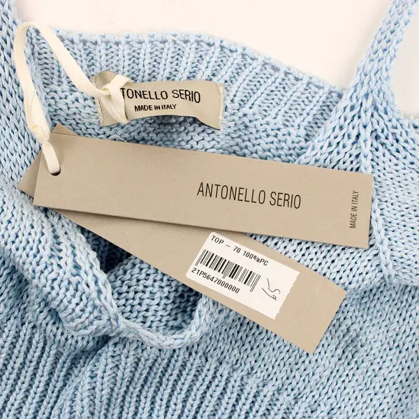 Antonello Serio Women's Light Blue Knit Crop Top Scoop Neck M/L NWT