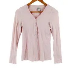 L.E.I Women's Juniors Pink Ribbed Long Sleeve Henley Top Size L Y2K Style