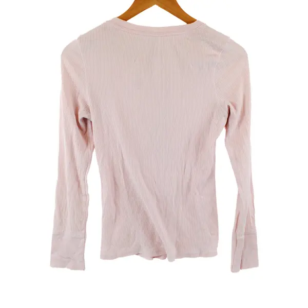 L.E.I Women's Juniors Pink Ribbed Long Sleeve Henley Top Size L Y2K Style