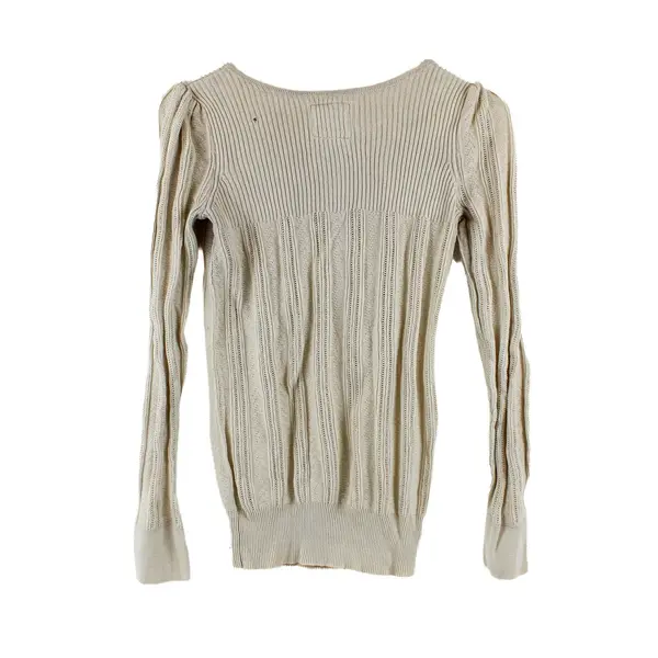 Decree Women's Beige Ribbed Knit Henley Long Sleeve Top Medium Y2K 
