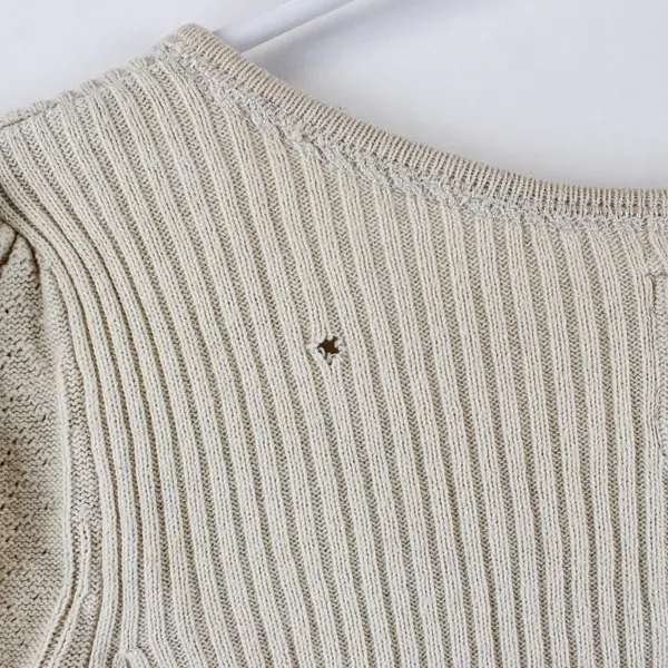 Decree Women's Beige Ribbed Knit Henley Long Sleeve Top Medium Y2K 