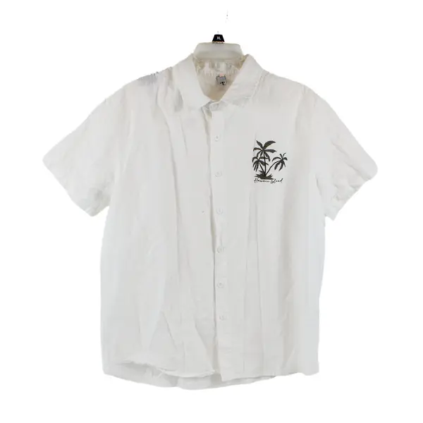 Hooyi Men's White Short Sleeve Button-Down Shirt Palm Tree Graphic