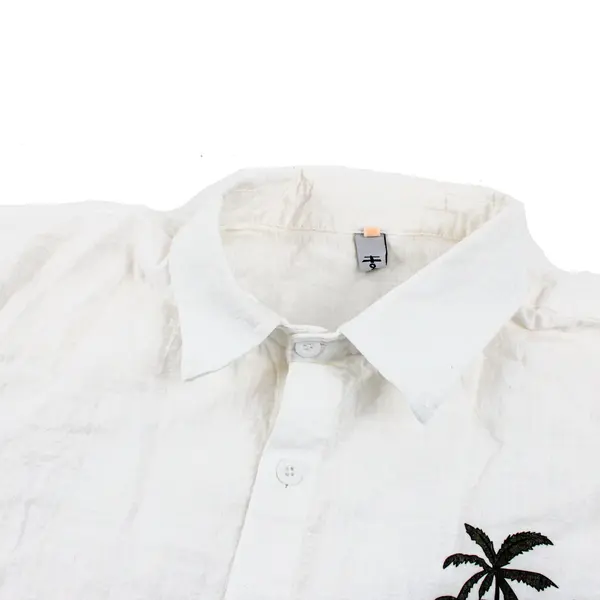 Hooyi Men's White Short Sleeve Button-Down Shirt Palm Tree Graphic