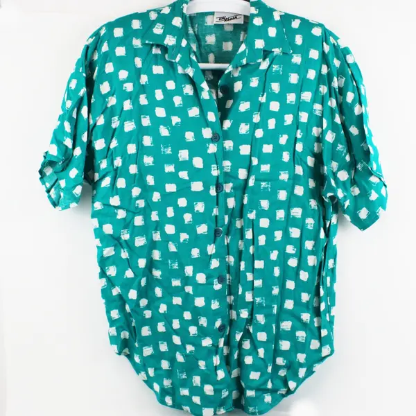 By Krush 1980s Vintage Teal Green White Skirt Top Set Women's L