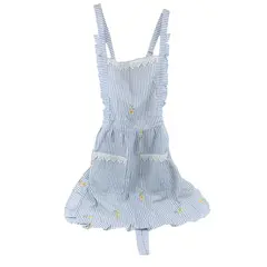 Blue White Striped Floral Apron with Lace Trim OSFM