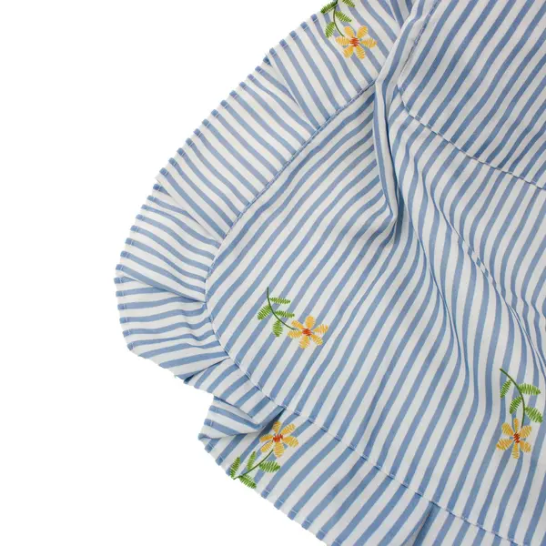 Blue White Striped Floral Apron with Lace Trim OSFM