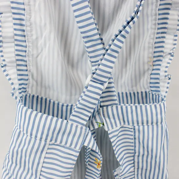 Blue White Striped Floral Apron with Lace Trim OSFM
