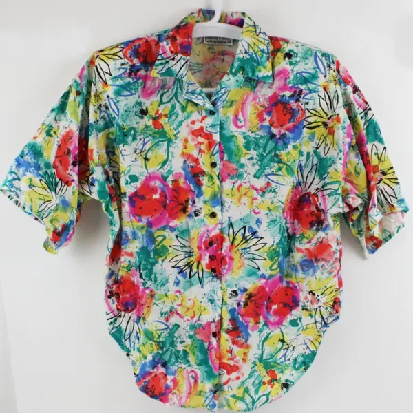 Sitting Pretty of California Vintage 1980s Abstract Floral Top Women's 14