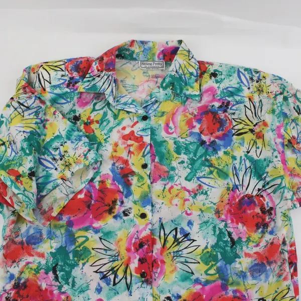 Sitting Pretty of California Vintage 1980s Abstract Floral Top Women's 14