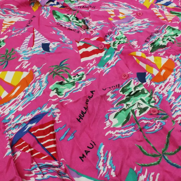 Women's Vintage Hawaiian Shirt Size 14 Pink Sailboat Print FLAWED