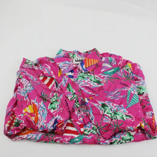 Women's Vintage Hawaiian Shirt Size 14 Pink Sailboat Print FLAWED
