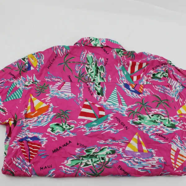 Women's Vintage Hawaiian Shirt Size 14 Pink Sailboat Print FLAWED