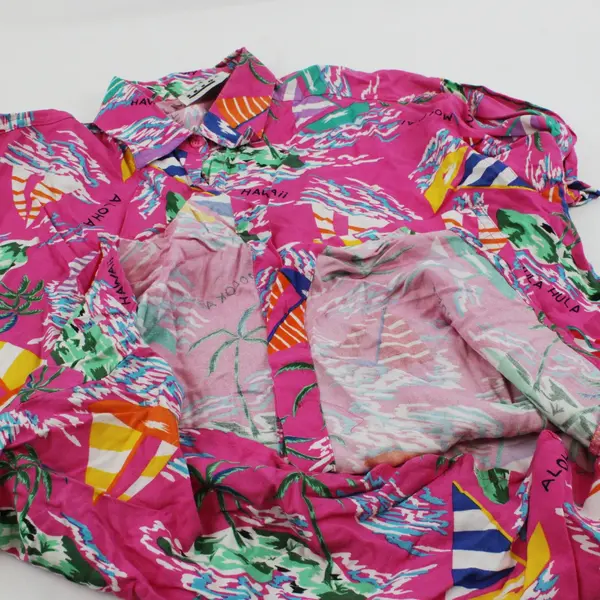 Women's Vintage Hawaiian Shirt Size 14 Pink Sailboat Print FLAWED