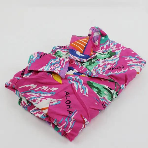 Women's Vintage Hawaiian Shirt Size 14 Pink Sailboat Print FLAWED