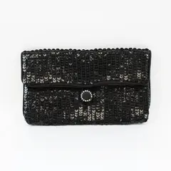 Vintage Norell Black Sequin Evening Clutch Purse Rhinestone Clasp