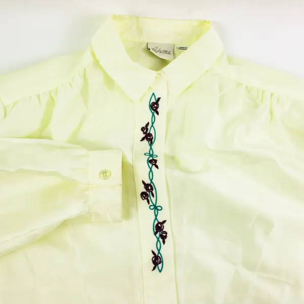 Pykettes Vintage 1980s Off-White Rose Embroidered Blouse Women's 14