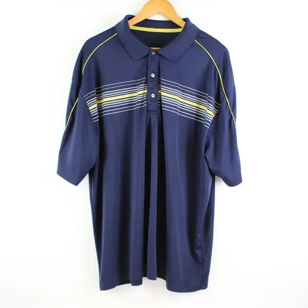 Ben Hogan Men's 2XL Navy Golf Polo Yellow Stripes