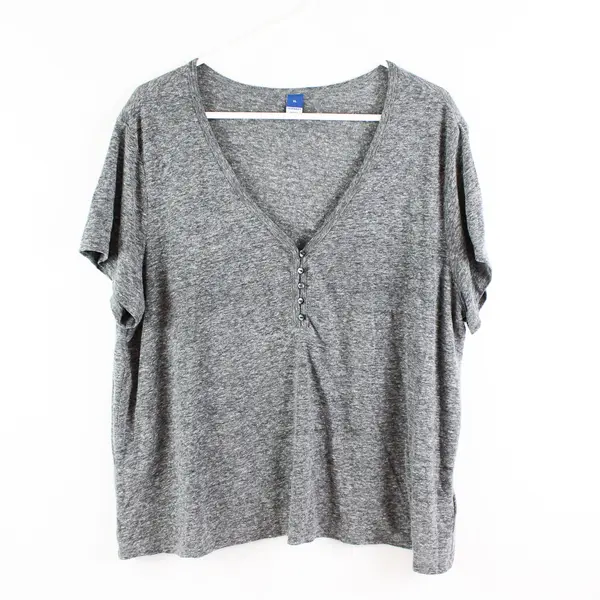 Old Navy Women's XL Gray Space Dye V-Neck Henley Top