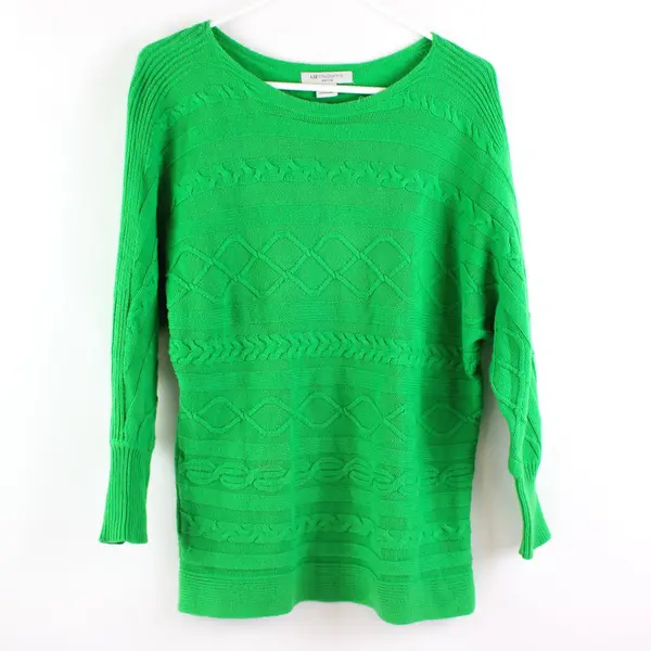 Liz Claiborne Women's Petite PM Green Knit Sweater Long Sleeve