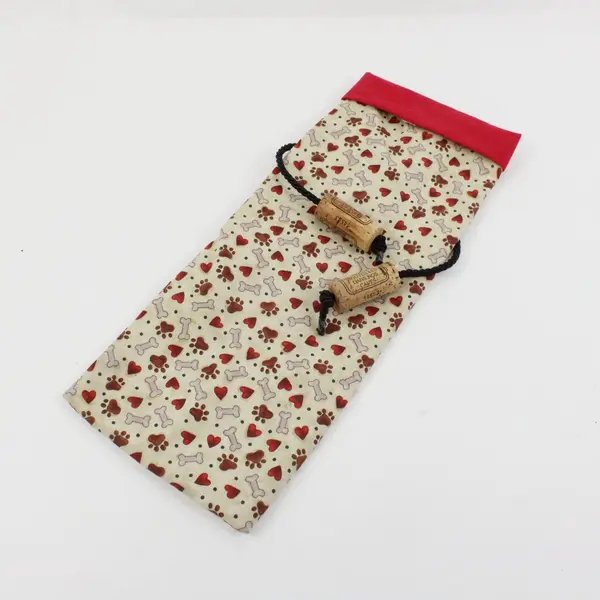 Reusable Fabric Wine Bottle Gift Bag Dog Paw Heart Drawstring