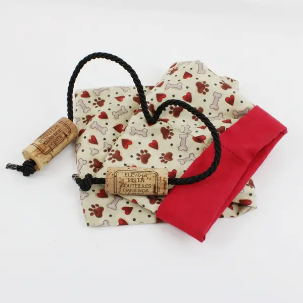 Reusable Fabric Wine Bottle Gift Bag Dog Paw Heart Drawstring