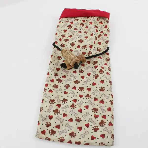 Reusable Fabric Wine Bottle Gift Bag Dog Paw Heart Drawstring