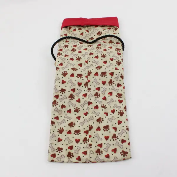 Reusable Fabric Wine Bottle Gift Bag Dog Paw Heart Drawstring