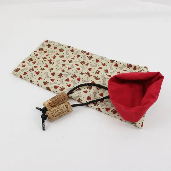 Reusable Fabric Wine Bottle Gift Bag Dog Paw Heart Drawstring