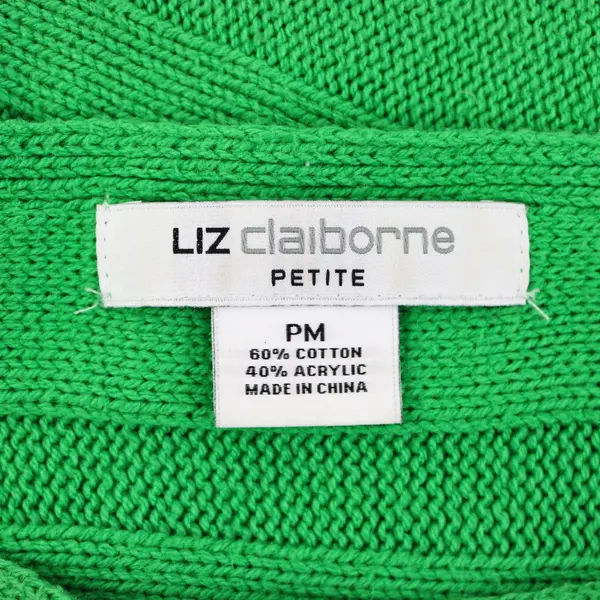 Liz Claiborne Women's Petite Green Knit Sweater Long Sleeve PM
