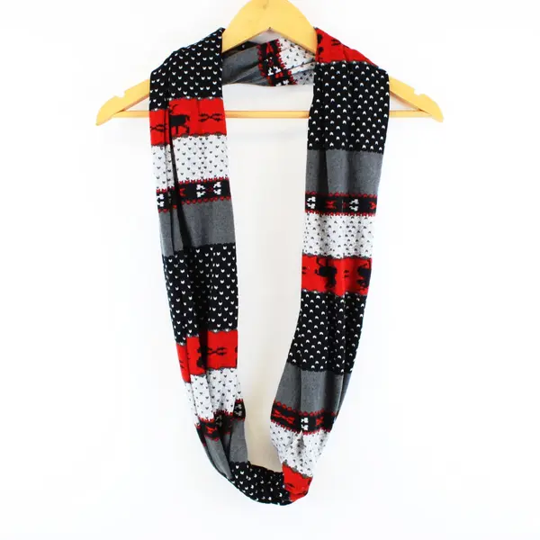 Lot of 2 Gray Fair Isle Christmas Reindeer Loop Scarves