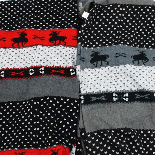 Lot of 2 Gray Fair Isle Christmas Reindeer Loop Scarves