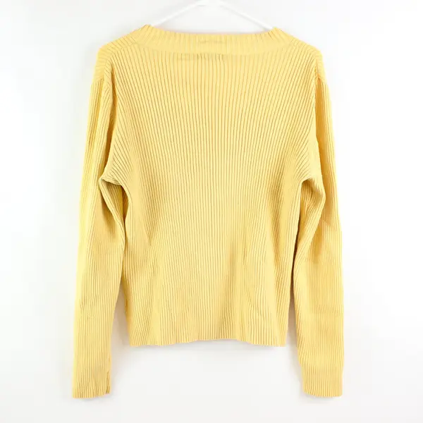 St. John's Bay Women's Yellow Ribbed V-Neck Long Sleeve Top L
