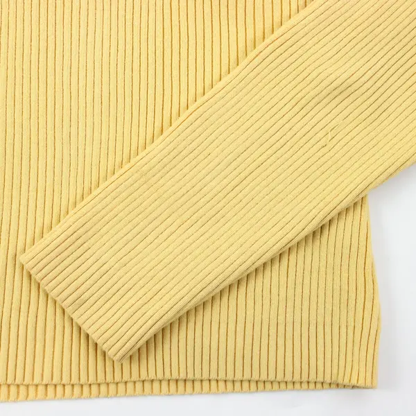 St. John's Bay Women's Yellow Ribbed V-Neck Long Sleeve Top L
