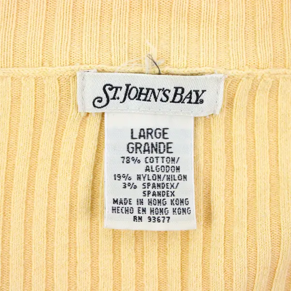 St. John's Bay Women's Yellow Ribbed V-Neck Long Sleeve Top L