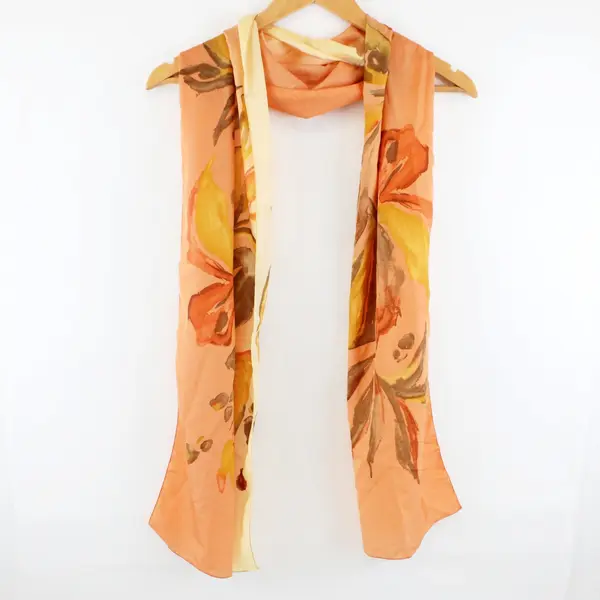 Flori Roberts Coral Orange Botanical Print Scarf 70 in Women's