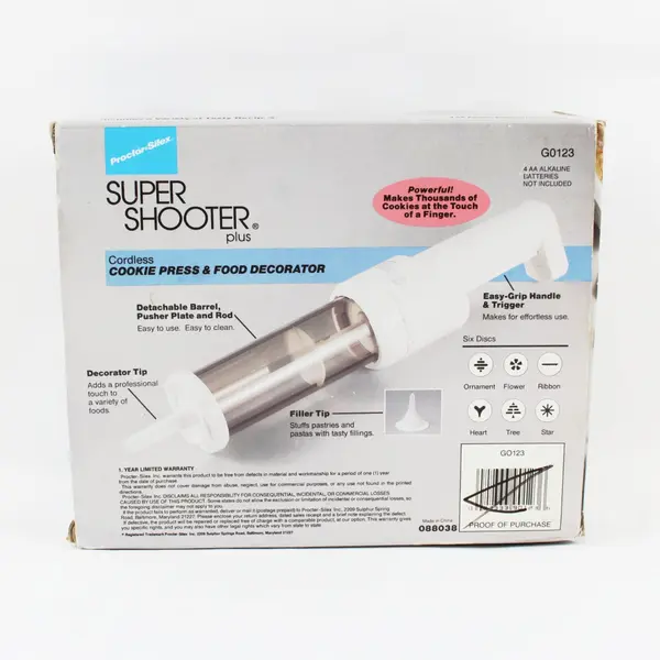 Proctor Silex Super Shooter Plus G0123 Cordless Cookie Press Food Decorator