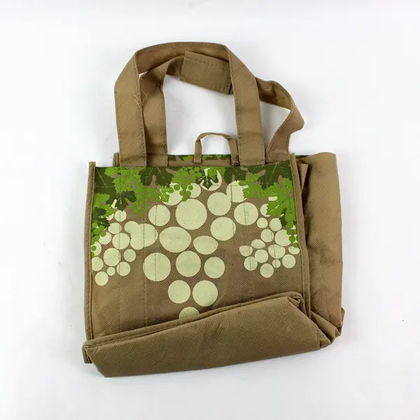 Earthwise Reusable Multi-Bottle Wine Carrier Tote Grape Print Green Beige
