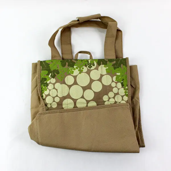 Earthwise Reusable Multi-Bottle Wine Carrier Tote Grape Print Green Beige