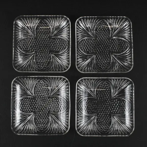 Federal Glass Hobnail Fan Pressed Glass Dish Trays Set of 4 Clear