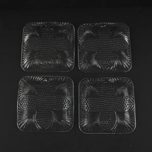 Federal Glass Hobnail Fan Pressed Glass Dish Trays Set of 4 Clear