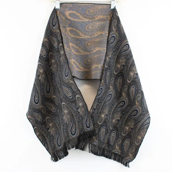 Beige Blue Black Paisley Fringed Scarf Women's Wrap 11x49