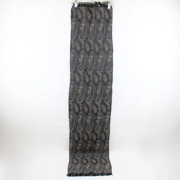 Beige Blue Black Paisley Fringed Scarf Women's Wrap 11x49