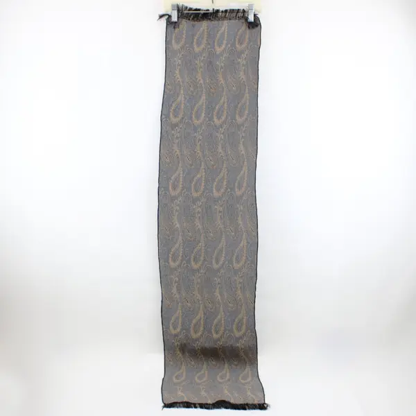 Beige Blue Black Paisley Fringed Scarf Women's Wrap 11x49