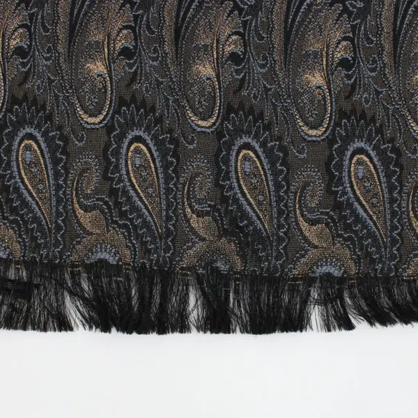 Beige Blue Black Paisley Fringed Scarf Women's Wrap 11x49