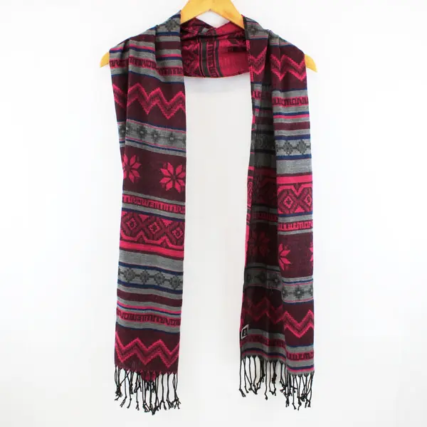Amiee Lynn Fair Isle Scarf Pink Blue Gray 17.5 x 66 Inches