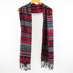 Amiee Lynn Fair Isle Scarf Pink Blue Gray 17.5 x 66 Inches