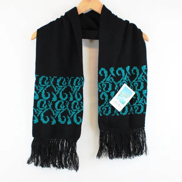 NWT Bill Blass Collection Teal Black Knit Scarf 7x49"