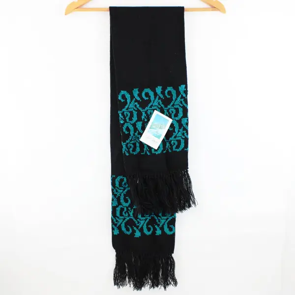 NWT Bill Blass Collection Teal Black Knit Scarf 7x49"