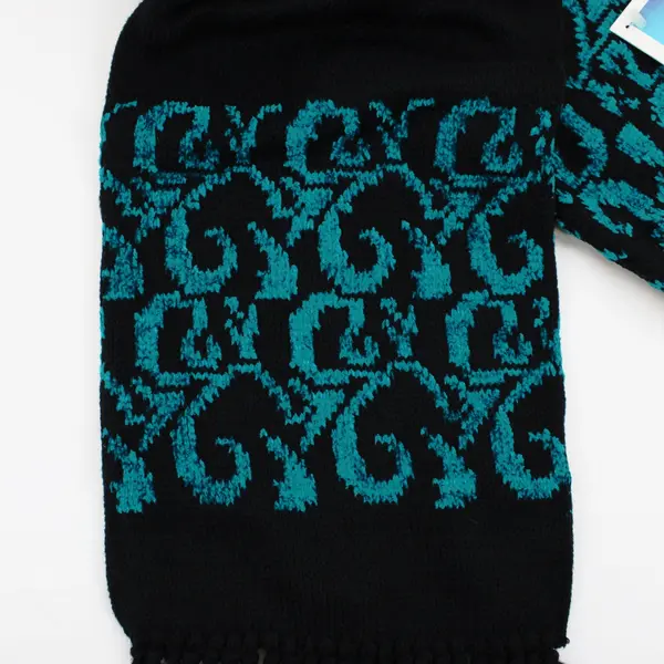 NWT Bill Blass Collection Teal Black Knit Scarf 7x49"